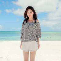 水着 黒チェック M 即納 オフショルトップス ＆ サーフパンツ 付 ビキニ 4点セット swear-0326 ギンガムチェック お出かけ デート
