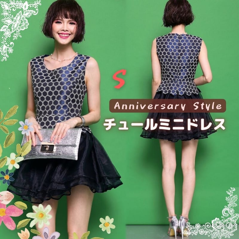 ミニドレス レディース S ネイビー 大人可愛い ドット柄 ミニドレス レディース S ネイビー 大人可愛い ドット柄