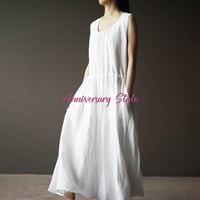 ワンピース 白 ベージュ黒 即納 ロング マキシワンピ ノースリーブ 3色 綿麻 リネン u1772 ホワイト 夏 綿 マキシ丈ワンピース リゾート（長身では 七分丈 膝丈 ミモレ丈）薄手 L