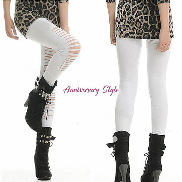 大きいサイズ レギンス F LL 3L 黒 白 即納 ダメージ加工 カット