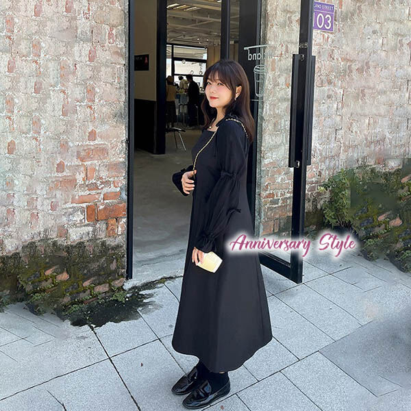 ワンピース 2L-5L 黒 ロング ぽっちゃり 大きいサイズ 大人可愛い YT