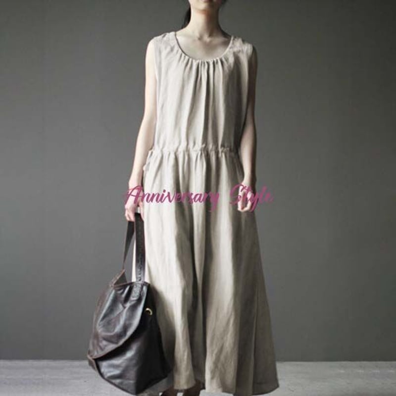 ワンピース 白 ベージュ黒 即納 ロング マキシワンピ ノースリーブ 3色