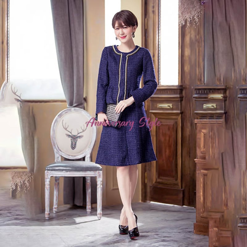 ネイビー ツイード スカートスーツ