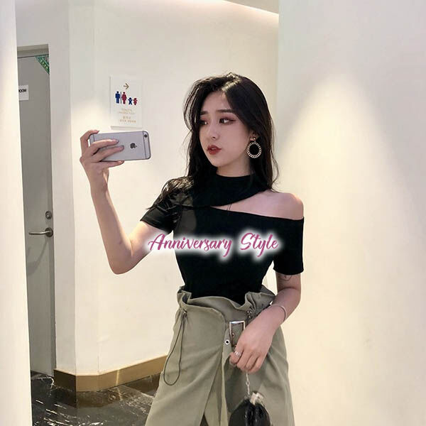 オフショルダー長袖トップス 黒　h.NAOTO 楽天市場】ワンショルダー Tシャツ レディース オフショル オフ