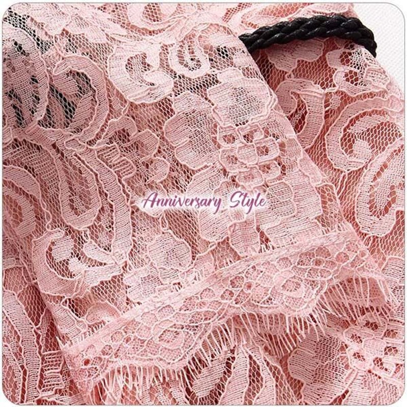 ミニドレス 黒 2L 即納 ピンク M-3L 7分袖 ベルト付 花柄 総レース