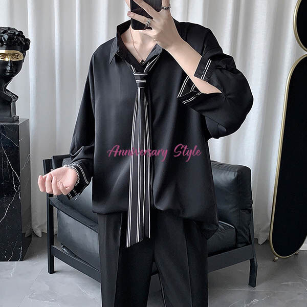 長袖シャツ ユニセックス ネクタイ付き スタイリッシュ 2色 fit=scale-down,w=1200