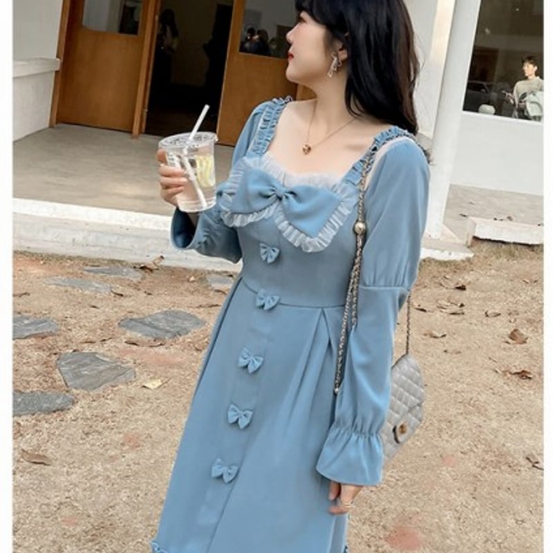 ワンピース 黒 水色 2L 3L 4L 5L 大きいサイズ ぽっちゃりさん 大人