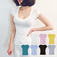 Tシャツ S M L 2L 3L 4L 即納 有 深Uネック 黒 グレー 白 イエロー 胸元強調 レディース 半袖 シャツ シンプル 無地 pl1867 カットソー トップス ターコイズブルー