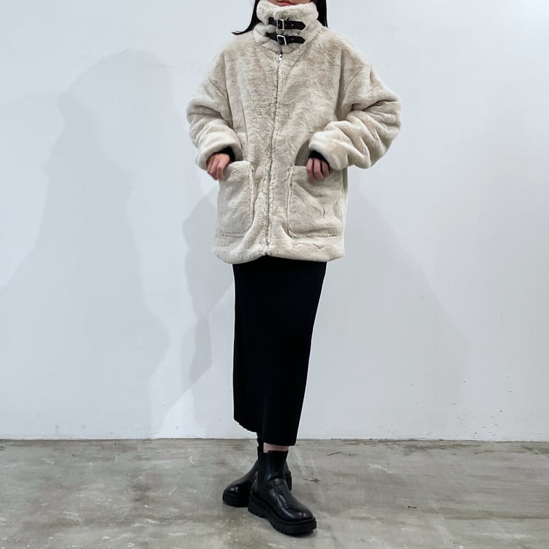 フェイクファー スタンドカラー ジャケット アイボリー グレー フェイクファー スタンドカラー ジャケット アイボリー グレー