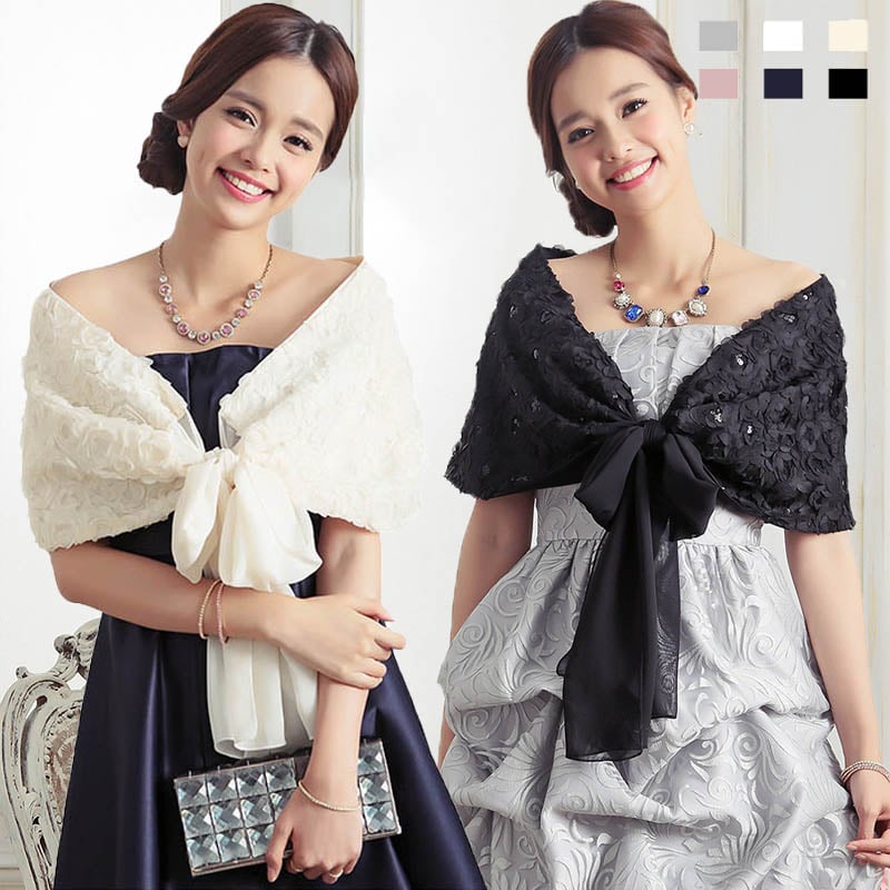 ストール 黒 大人可愛い 上品 シフォン 花柄 レース YJ-337967