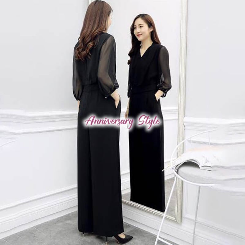 オールインワン S-3XL 結婚式 パンツドレス 大きいサイズ 袖あり 七分