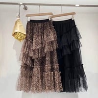 スカート ヒョウ柄 ボリューム感 3段フレア 黒 ベージュ チュール フリル 2117316 レオパード ティアード 大人可愛い デートコーデ