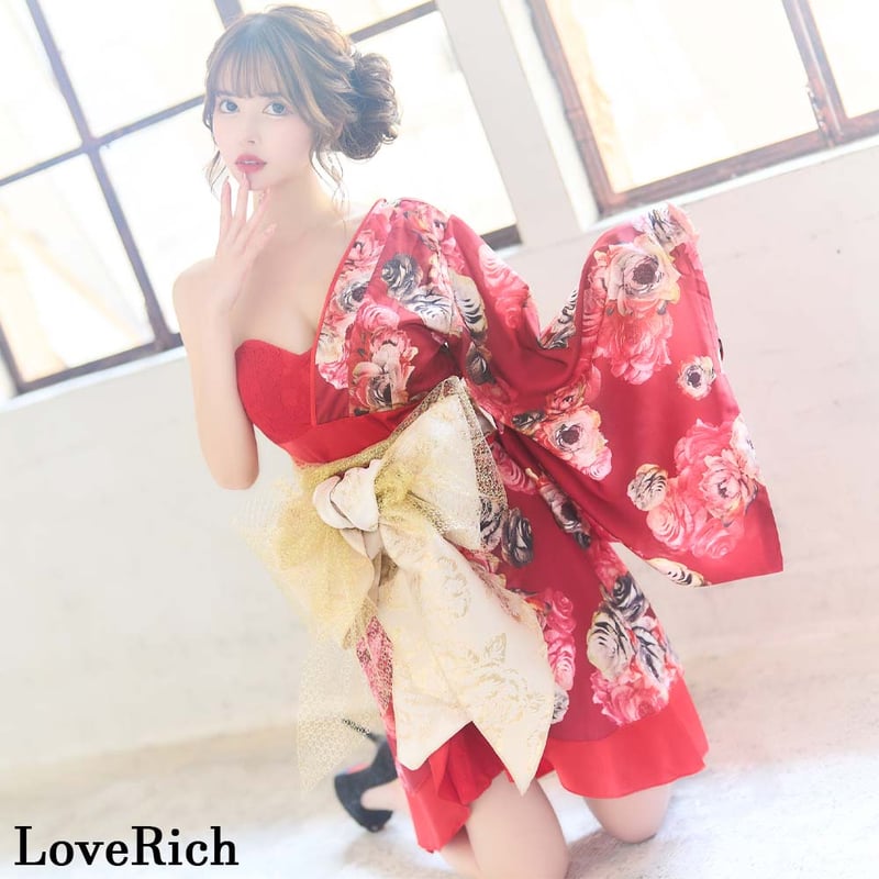 ワンショルダー レース 花柄 ミニ 豪華 花魁 着物 ドレス コスプレ