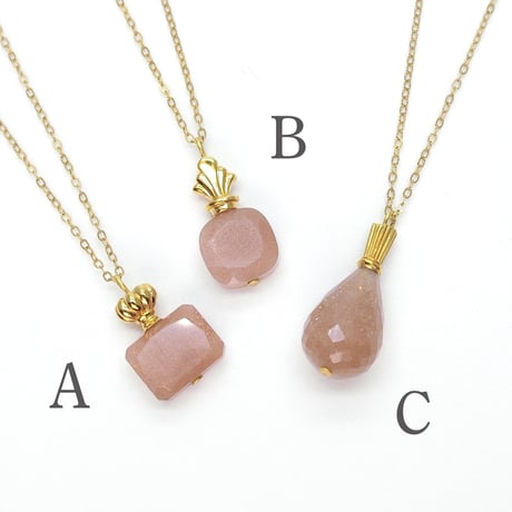 perfume bottle series　necklace ＜peach moon stone＞