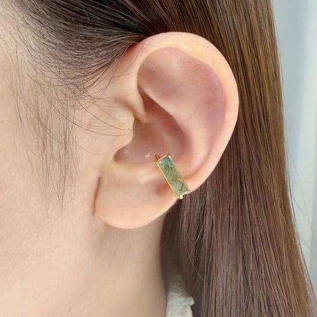 perfume bottle series　earcuff Square size＜emerald & rutile quartz＞