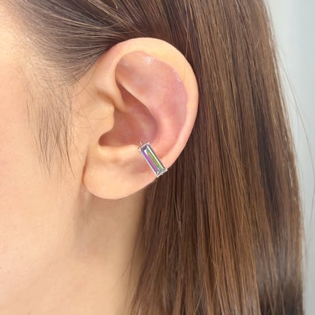 perfume bottle series　earcuff Square size＜mystic topaz green＞