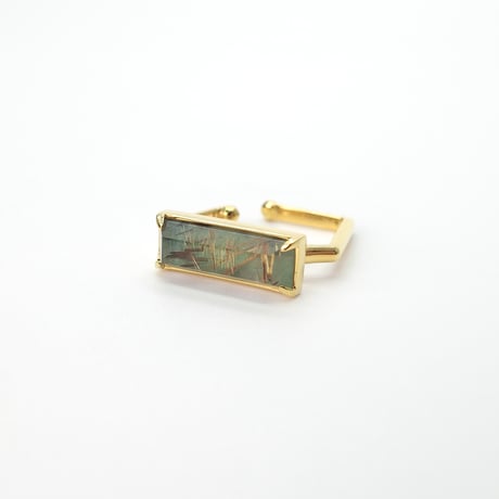 perfume bottle series　earcuff Square size＜emerald & rutile quartz＞