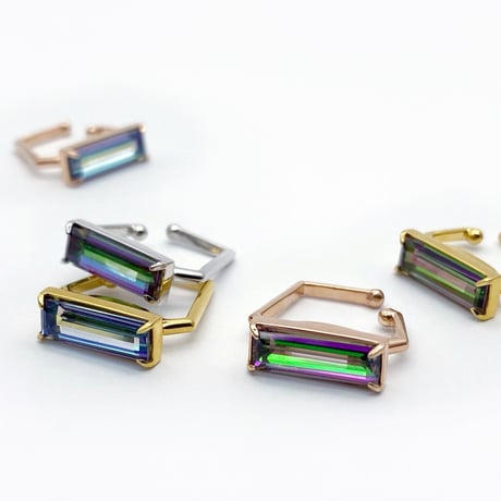 perfume bottle series　earcuff Square size＜mystic topaz green＞