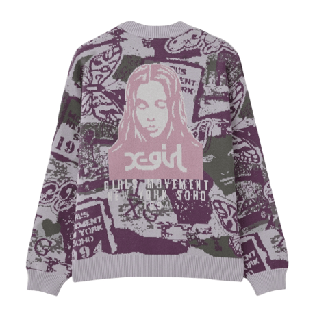 X-girl / COLLAGE GRAPHIC JACQUARD KNIT