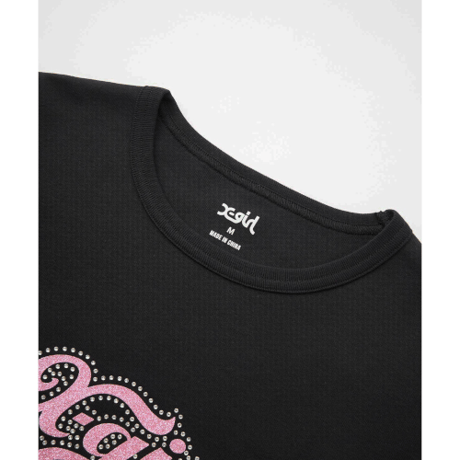 X-girl / RHINESTONE AND GLITTER LOGO L/S BABY TEE
