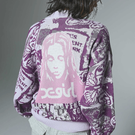 X-girl / COLLAGE GRAPHIC JACQUARD KNIT