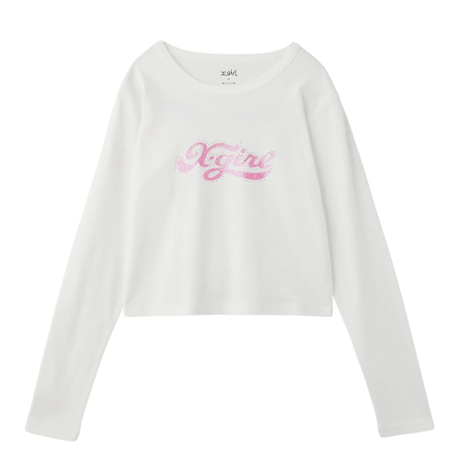 X-girl / RHINESTONE AND GLITTER LOGO L/S BABY TEE