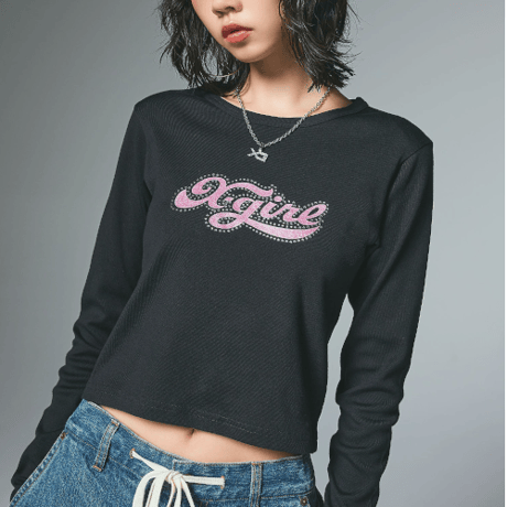 X-girl / RHINESTONE AND GLITTER LOGO L/S BABY TEE