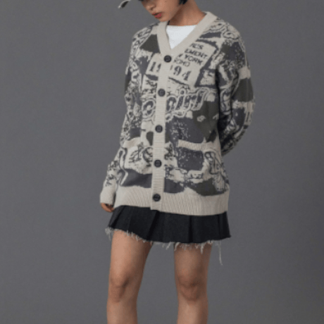 X-girl / COLLAGE GRAPHIC JACQUARD KNIT
