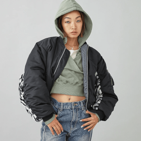 X-girl / PANELED FUR REVERSIBLE MA-1 JACKET