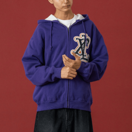 XLARGE / PATCHED THERMAL ZIP UP HOODED SWEATSHIRT