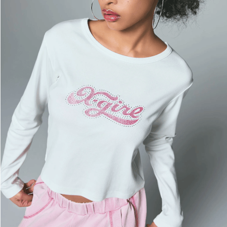 X-girl / RHINESTONE AND GLITTER LOGO L/S BABY TEE