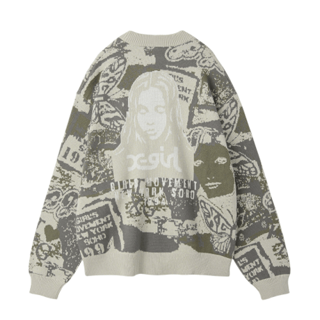 X-girl / COLLAGE GRAPHIC JACQUARD KNIT