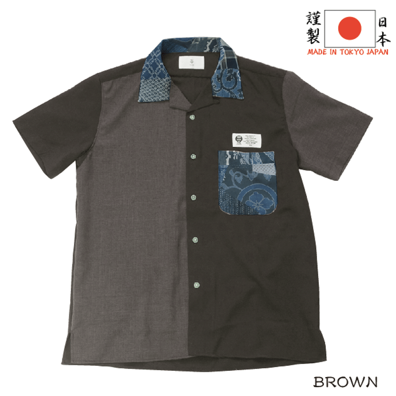 衿がツギハギの開襟シャツ An open-collared shirt that looks
