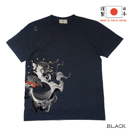 灼熱の風神雷神 Tシャツ　Japanese-made Wind God and Thunder God T-shirt  KJ-22010