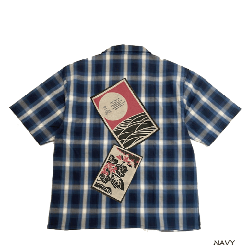s*r様 0658 black noise effect 華札の開襟シャツ　bl 花札チェック開襟シャツ Hanafuda Open-Collar Check Shirt K
