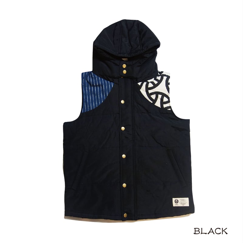 03~04AW　リバース　ナダ　異素材切り替え中綿ベスト　/L　ブラック　y2k 03~04AW リバース ナダ 異素材切り替え中綿ベスト /L ブラック