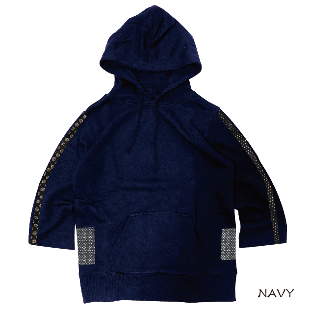 和の七分袖プルパーカー Japanese three-quarter length sleev