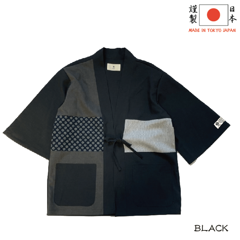 極美品 TAIGALIONA HAPPI COAT XL 黒 江戸製切替法被 Fabric switching happi coat made in Edo