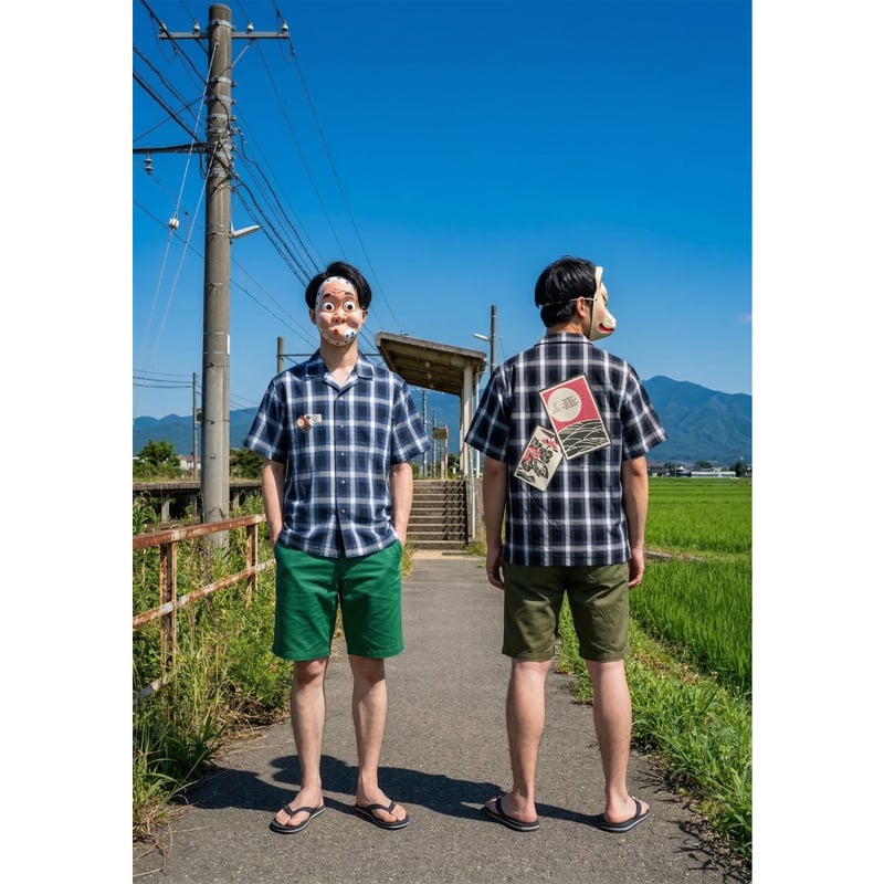 花札チェック開襟シャツ Hanafuda Open-Collar Check Shirt K