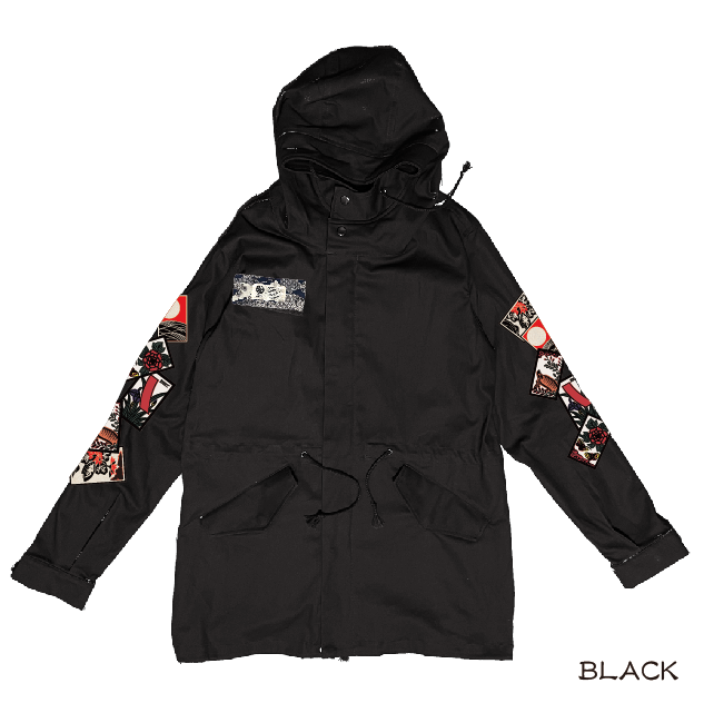 モニコト monikoto 月と星と狼の刺繍コート フリーサイズ 黒 花札ストレッチモッズコート Hanafuda stretch mod coat KJ-428