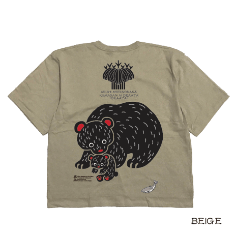 木彫りのクマさんビッグTシャツ　Wood carving bear big silhouette T-shirt  KJ-22007