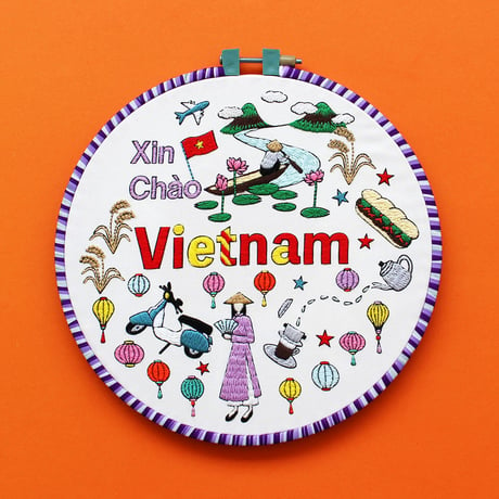 Vietnam図案プリント済み刺繍飾りのキット