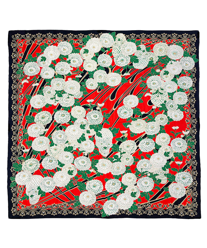 SILK SCARF 菊華髑髏図 SKULL OR FLOWER | NISHIOKA PEN