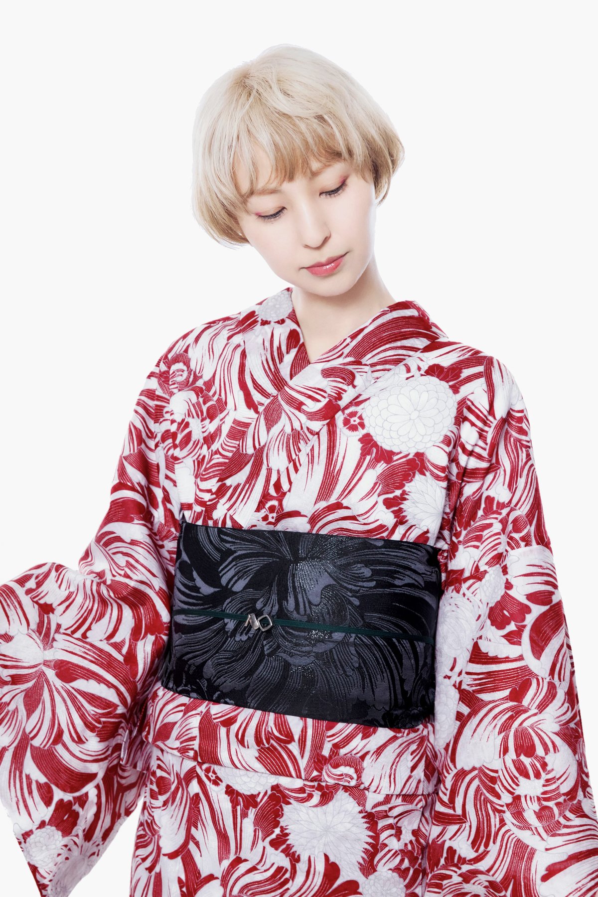 兵児帯 花尽くし Full of flowers / 黒 / KAPUKI × NISHIOK