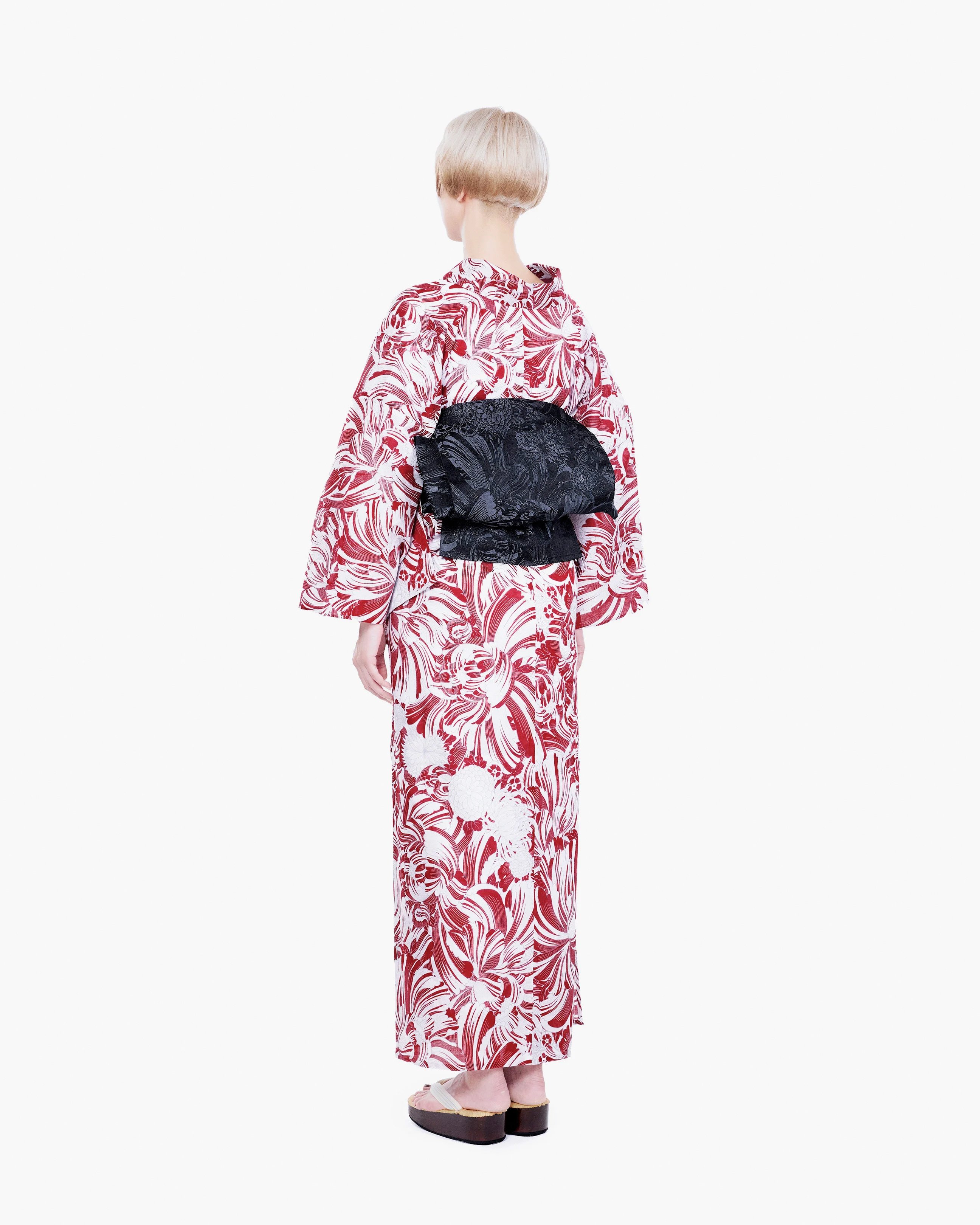 大人の兵児帯、菊、小花柄、iro7qu10おまとめです 兵児帯 花尽くし Full of flowers / 黒 / KAPUKI × NISHIOK
