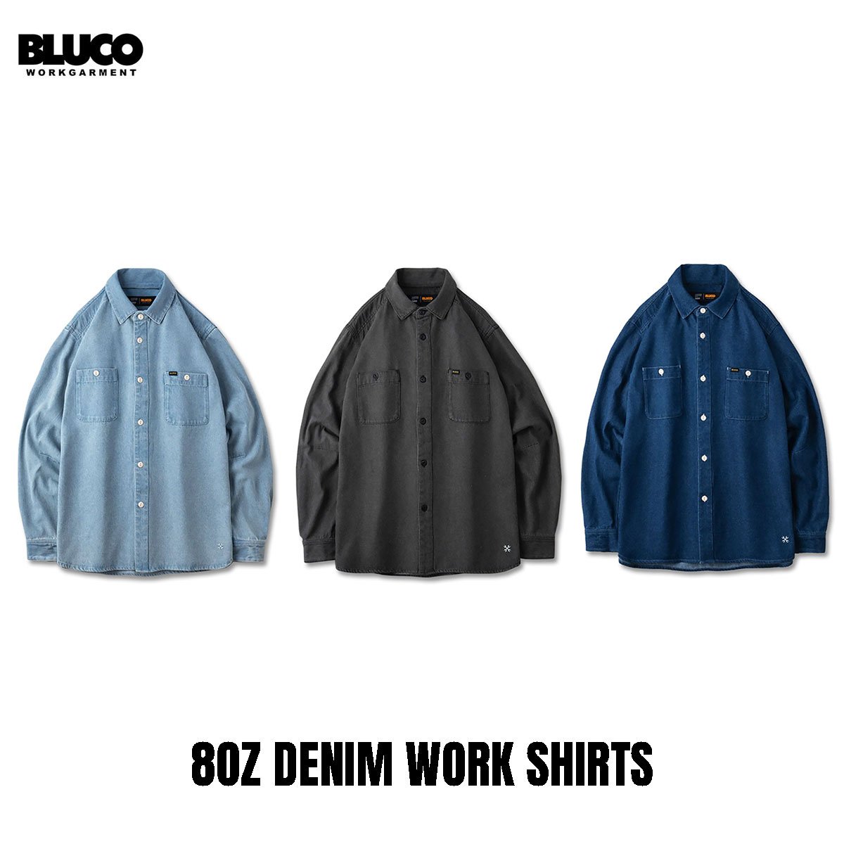 BLUCO(ブルコ) OL-11-001 8OZ DENIM WORK SHIRTS 3色(L