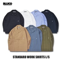 BLUCO(ブルコ)OL-0109 STANDARD WORK SHIRT L/S 7色(L.BLU/WHT/NVY/BLK/S.BLU.STP/OLV.STP/BEG.STP)