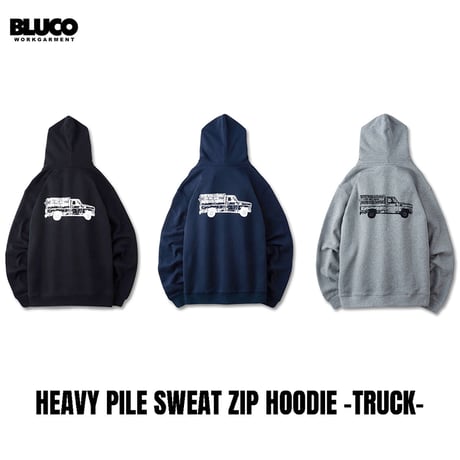 BLUCO(ブルコ) OL-13-017 HEAVY PILE SWEAT ZIP HOODIE -TRUCK- 3色(BLK/NVY/GRY)