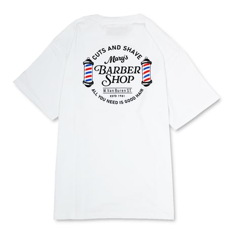 UNIVERSAL OVERALL(ユニバーサルオーバーオール) BARBER SHOP S/S TEE 2色(NAVY/WHITE)