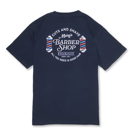 UNIVERSAL OVERALL(ユニバーサルオーバーオール) BARBER SHOP S/S TEE 2色(NAVY/WHITE)